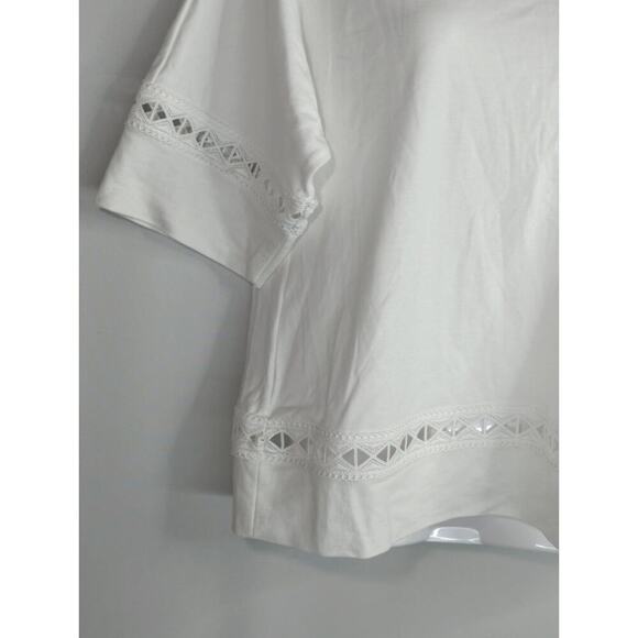 Chico's White Knit Lace Trim Tee Soft Cotton Relaxed Fit Top Womens Small NWT - Picture 4 of 10
